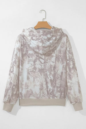 cream pullover hoodie with kangaroo pocket and long sleeve