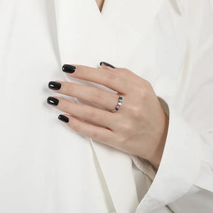 Chromatic bead open-band ring in sterling silver with colorful beads