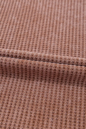 Waffle Knit Fringed High Low Loose Top in Brown, product detail