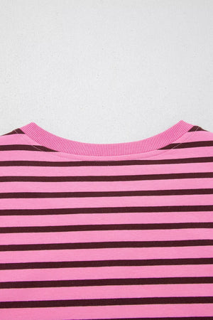 Stripe V Neck Drop Shoulder Long Sleeve Shirt, front view