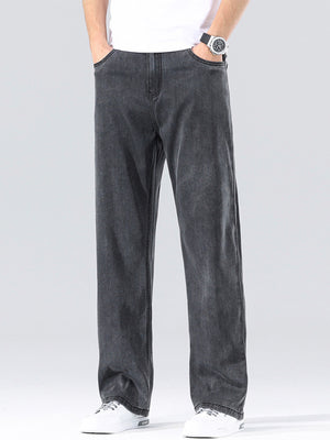 Men's Loose Fit Washed Jeans in Dark Gray, front view