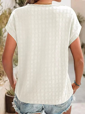 Textured Round Neck Short Sleeve Top in Malachite Green, view 11