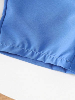 Blue cotton toddler shorts with elastic waistband detail