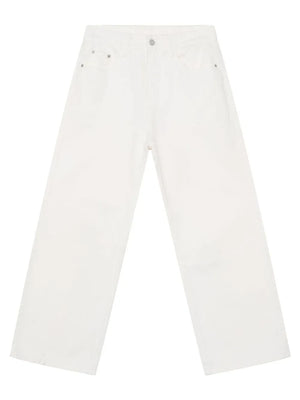 White 100% cotton jeans with a flowing fit and wide leg.