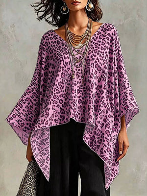 Full Size Leopard Print Asymmetrical Hem Top in Yellow, back view