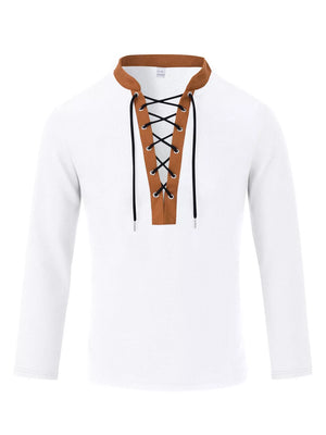 Men's Vintage Lace-up Long Sleeve Henley Plus Size, side view
