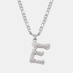 Textured initial pendant necklace with stainless steel curb chain, Style E