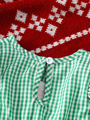 Green gingham baby dress with keyhole back and button closure.