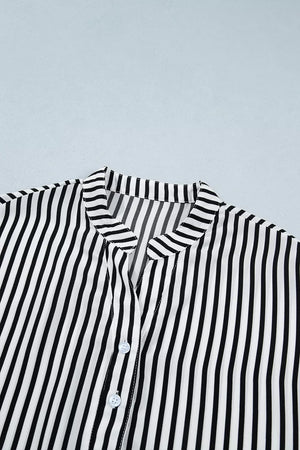 Striped Half Sleeve Button-up Shirt in Black, fabric detail