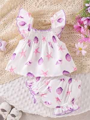 Children's Ruffled Printed Tank And Shorts Set in Shell, view 11