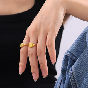 Gold sunburst signet ring set, 18K gold, boho casual style