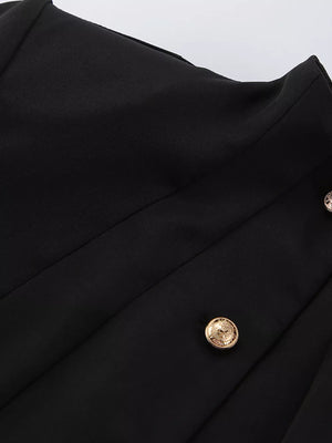 Elegant Stand Collar Blazer And Mini Skirt Set in Black, view 14