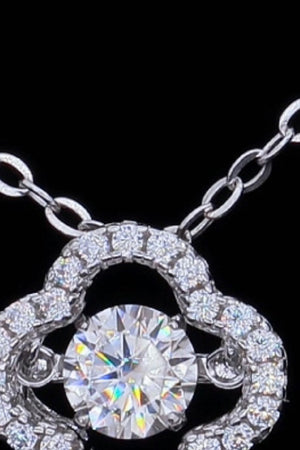 Silver pendant necklace with clover cut moissanite and diamond accents