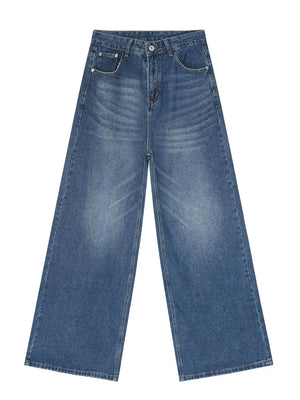 Wide-leg jeans in light blue denim with vintage wash and relaxed fit.