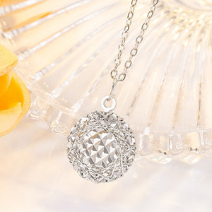 Silver plated sterling pendant necklace with a faceted crystal ball cage design.