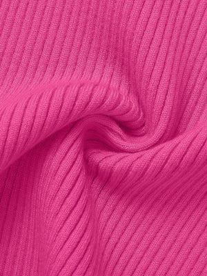 Ribbed crew neck tee in hot pink, showing fabric texture.