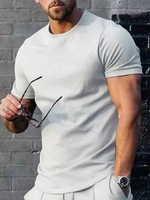 Men's light gray cotton crew neck t-shirt with short sleeves