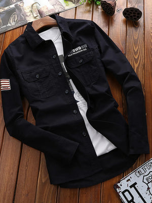 Men's Plus Size Long Sleeve Shirt in Khaki, close-up detail