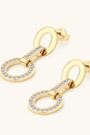 Gold geometric pavé drop earrings with oval links and crystal accents