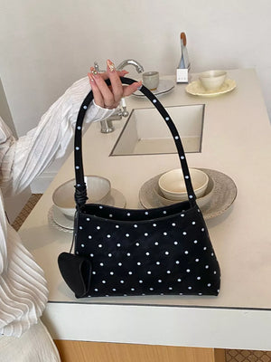 Polka Dot Shoulder Bag in Black, front view