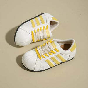Lace Up Round Toe Sneakers in Yellow, back view