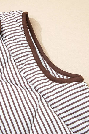 Striped Quilted Snap Button Vest in Dark Brown, product detail