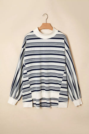 Striped Ribbed Stand Neck Sweatshirt in Stripe, close-up detail