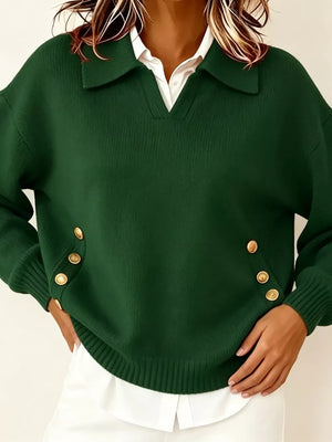 Collared Button-front Knit Sweater in Red, view 19