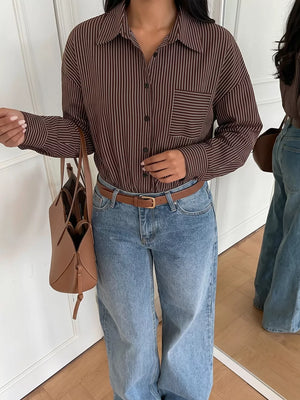 Striped Button-up Bodysuit in Brown, back view