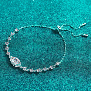 Silver adjustable bracelet with marquise and round crystal charms
