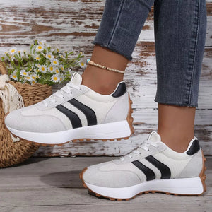Lace Up Round Toe Sneakers in Red, back view