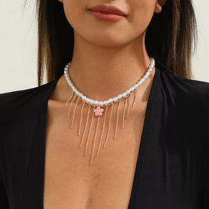 Elegant 18k Gold-plated Synthetic Pearl Choker Necklace in White, model styling view