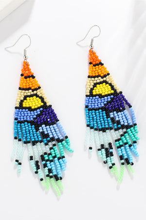 Women's chic beaded drop earrings in Style C with colorful geometric pattern and fringe detail.