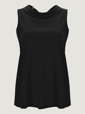 Black sleeveless Peter Pan collar blouse with textured fabric