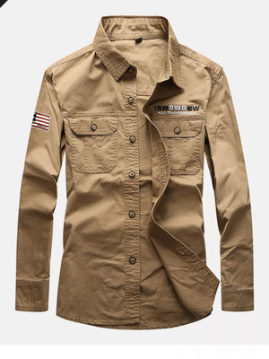 Men's Plus Size Long Sleeve Shirt in Khaki, side view