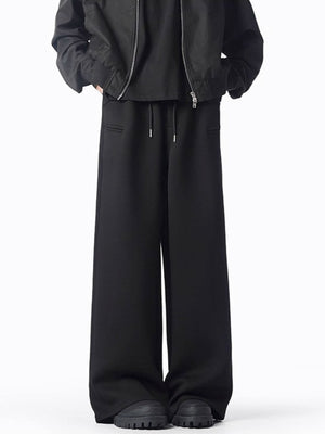 Black casual wide-leg sweatpants with drawstring and pockets