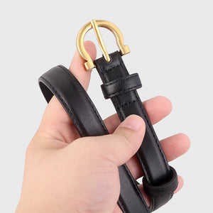 Black cowhide leather belt with gold buckle detail