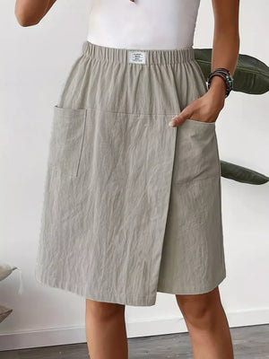 Elastic Waist Wrap Skort in Light Gray, side view