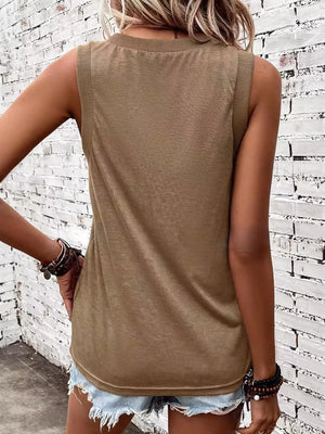 V-neck Ribbed Trim Tank in Black, view 18