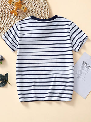 Toddler striped crew neck t-shirt with navy trim