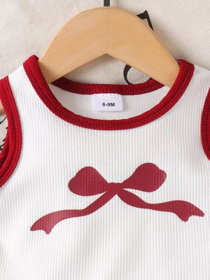 Children's Ribbed Bow Tank Top And Pants Set in 玫红色, side view