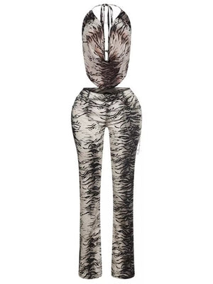 Animal Print Sleeveless Top And Pants Set in Zebra, fabric detail