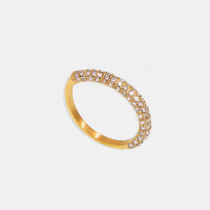 Gold band ring with pavé clear zirconia stones