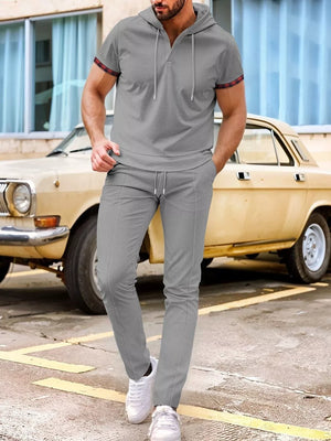 Men's Casual Short-sleeve Hoodie And Pants Set, fit detail