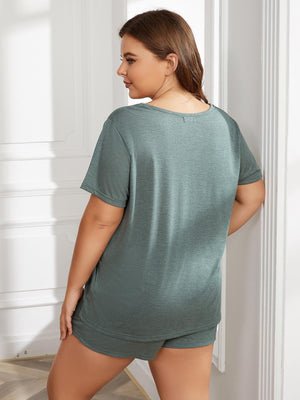Sage relaxed fit jersey lounge set with crew neck t-shirt and shorts
