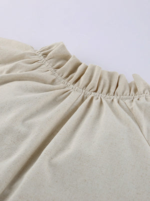 Beige cotton maxi dress with ruffled neckline detail