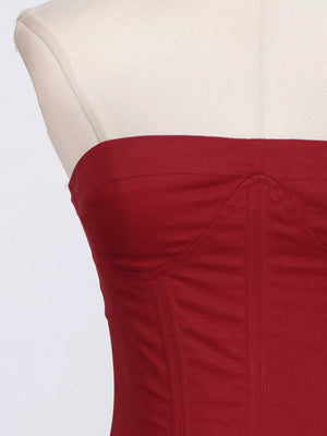 Ruffled Hem Tube Mini Dress in Red, fabric detail