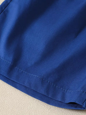 Blue cotton baby shorts with visible stitching detail