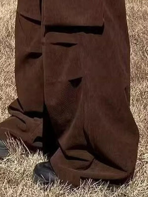 Brown corduroy cargo joggers with spacious pockets and a relaxed fit.