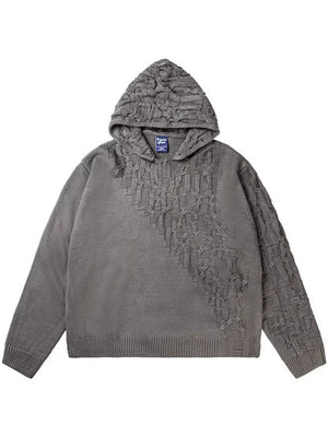 Men's Plus Size Long Sleeve Hooded Sweater in Black, close-up detail